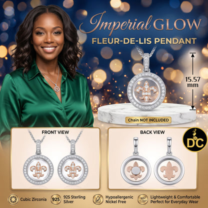 DiamondCelebritees 925 White Sterling Silver Small Fleur-de-Lis Floating Glass Cubic Zircon Pendat