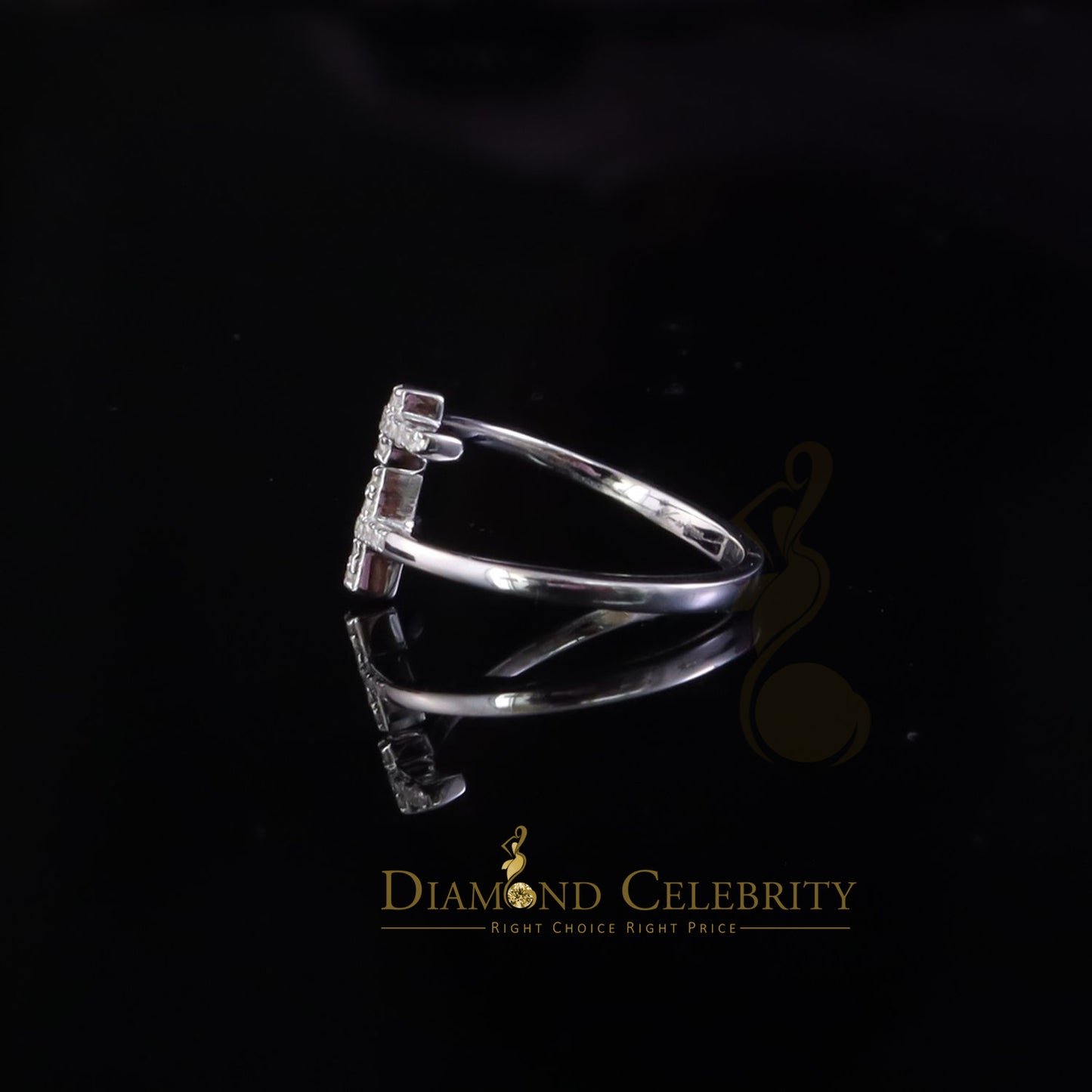 DiamondCelebritees 925 Sterling White Silver 0.22ct Cubic Zirconia Cross Shape Womens Ring Size 7.5