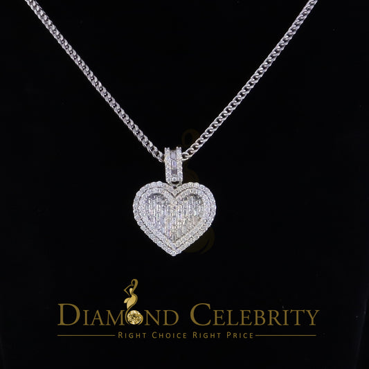 Diamondcelebritees  Silver White Heart Pendant 7.50ct VVS D Clr. Baguette Moissanite for Women's