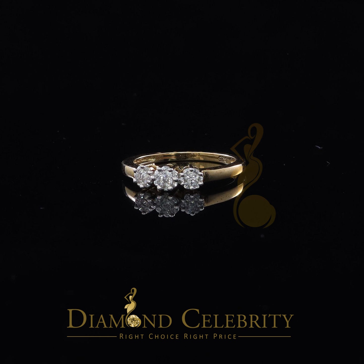 DiamondCelebritees 925 Yellow Silver Cubic Zirconia 1.25 ct Past Present Future Women's Ring Size 7