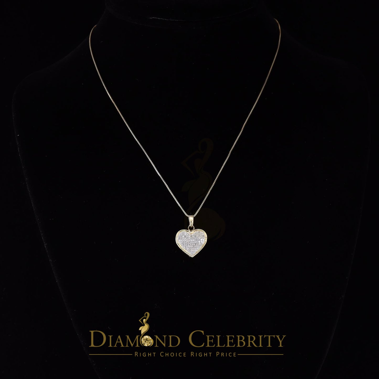 DiamondCelebritees  Real 0.25ct Diamond 925 Sterling Silver HEART Charm Necklace Yellow Pendant