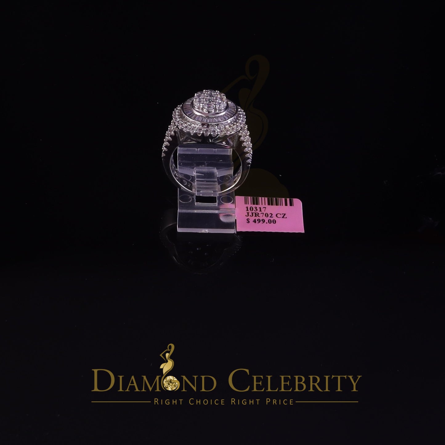 DiamondCelebritees White 925 Silver Rhodium Plated 6.48ct Cubic Zirconia Cocktail Womens Ring SZ 9