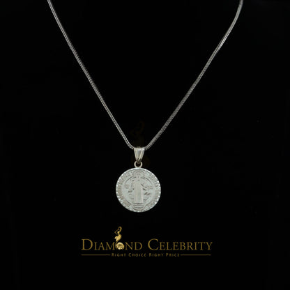 DiamondCelebritees Double Side Jesus Crusification & ST Benadict Men/Women Pendant White 925 Silver