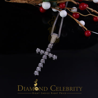 DiamondCelebritees  0.40CT Real Diamond Crystal Cross 925 Sterling Silver White Necklace Pendant