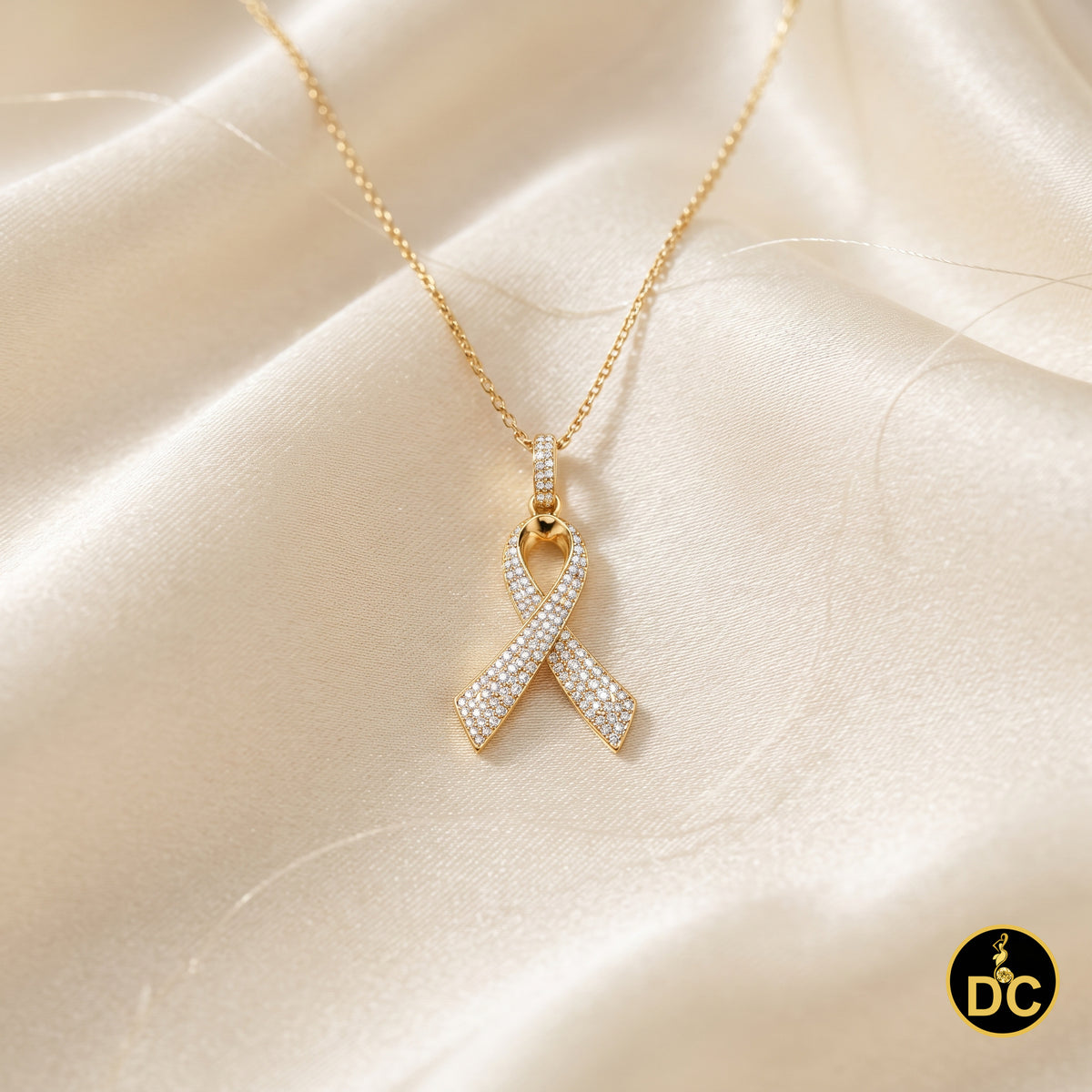 DiamondCelebritees 925 Silver Yellow Clear 0.50ct CZ Hope Ribbon Pendant for Breast Cancer Support