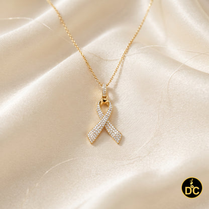 DiamondCelebritees 925 Silver Yellow Clear 0.50ct CZ Hope Ribbon Pendant for Breast Cancer Support