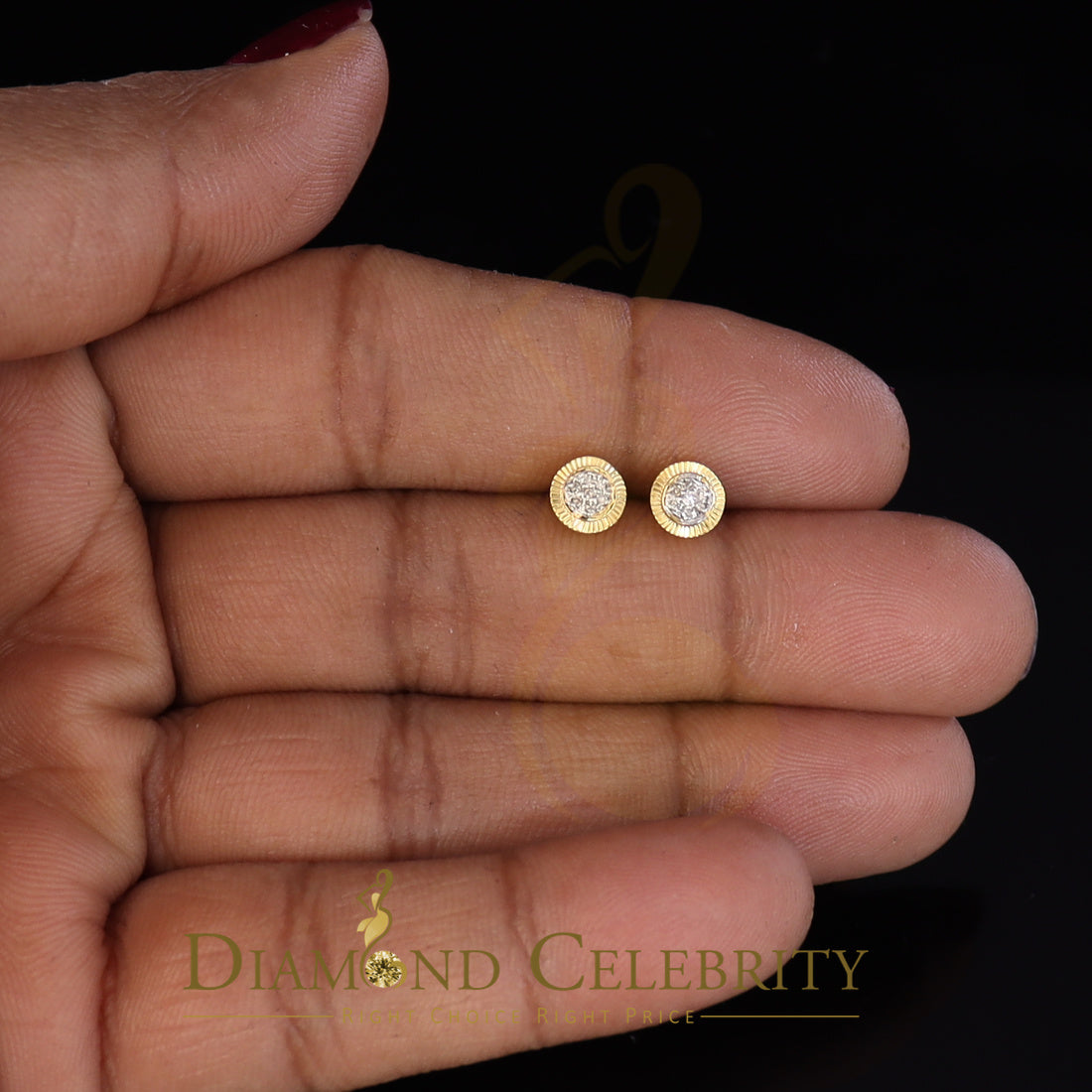 DiamondCelebritees 10K Real Yellow Gold with Real 0.05ct Diamonds Round Women's & Men's Earrings