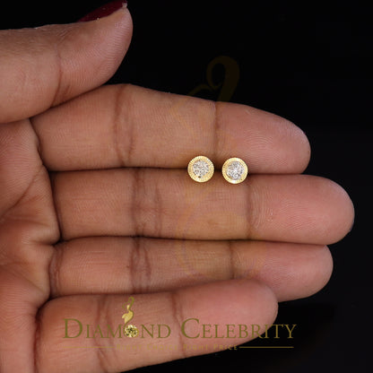 DiamondCelebritees 10K Real Yellow Gold with Real 0.05ct Diamonds Round Women's & Men's Earrings