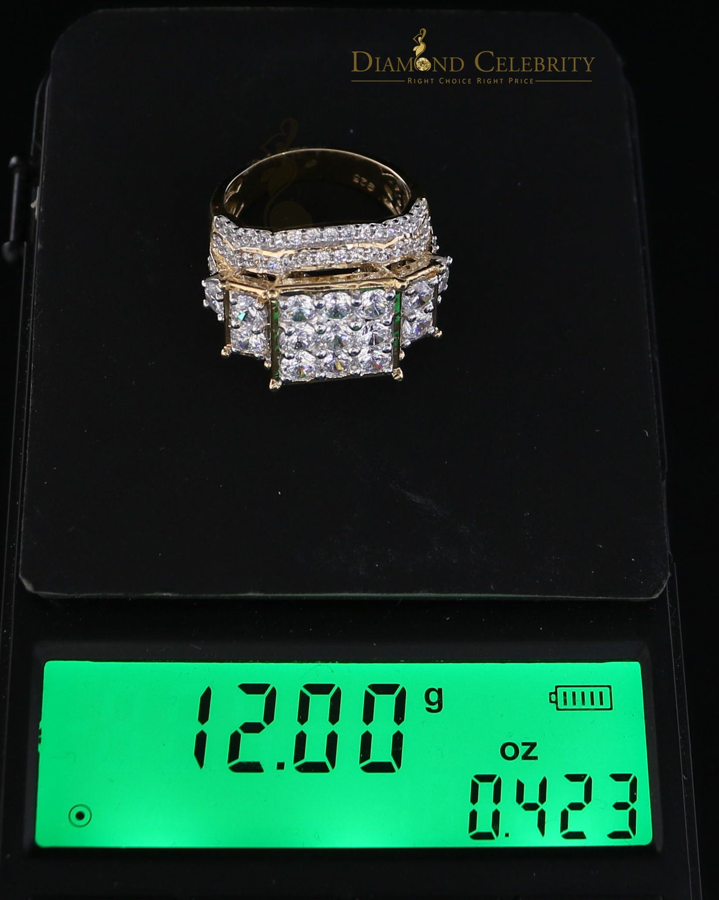 DiamondCelebritees 925 Sterling Yellow Silver 7.76ct Cubic Zirconia Square Engagement Women's Ring Size 9