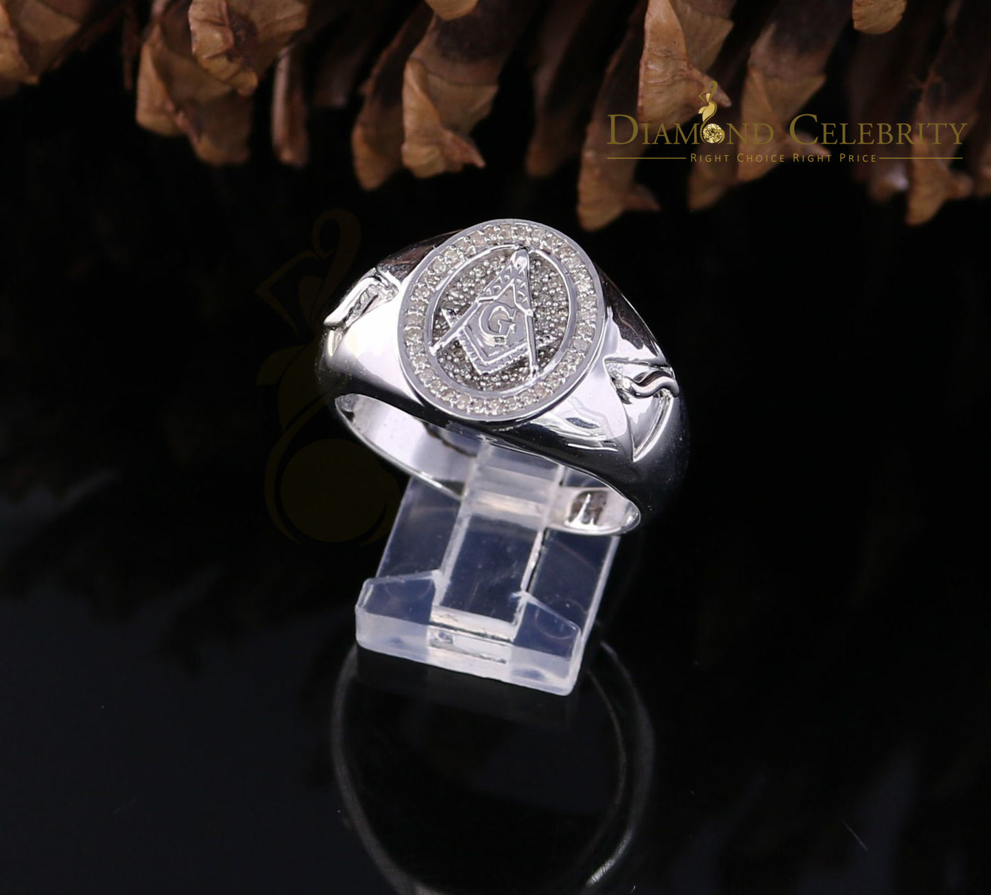 DiamondCelebritees 0.50CT Real Diamond 925 Sterling Silver White Fashion Masonic Men's Ring Size 12