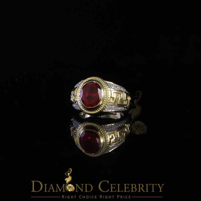 DiamondCelebritees 8.10ct Yellow Silver Oval Cubic Zirconia Men's Adjustable Ring From SZ 9 to 11