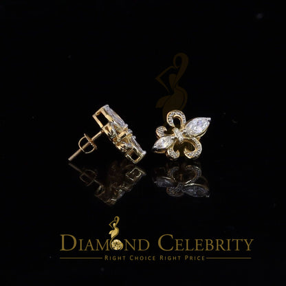 DiamondCelebritees  925 Yellow Silver Ladies Fleur de Lis Screw Back 2.43ct Cubic Zirconia Earrings