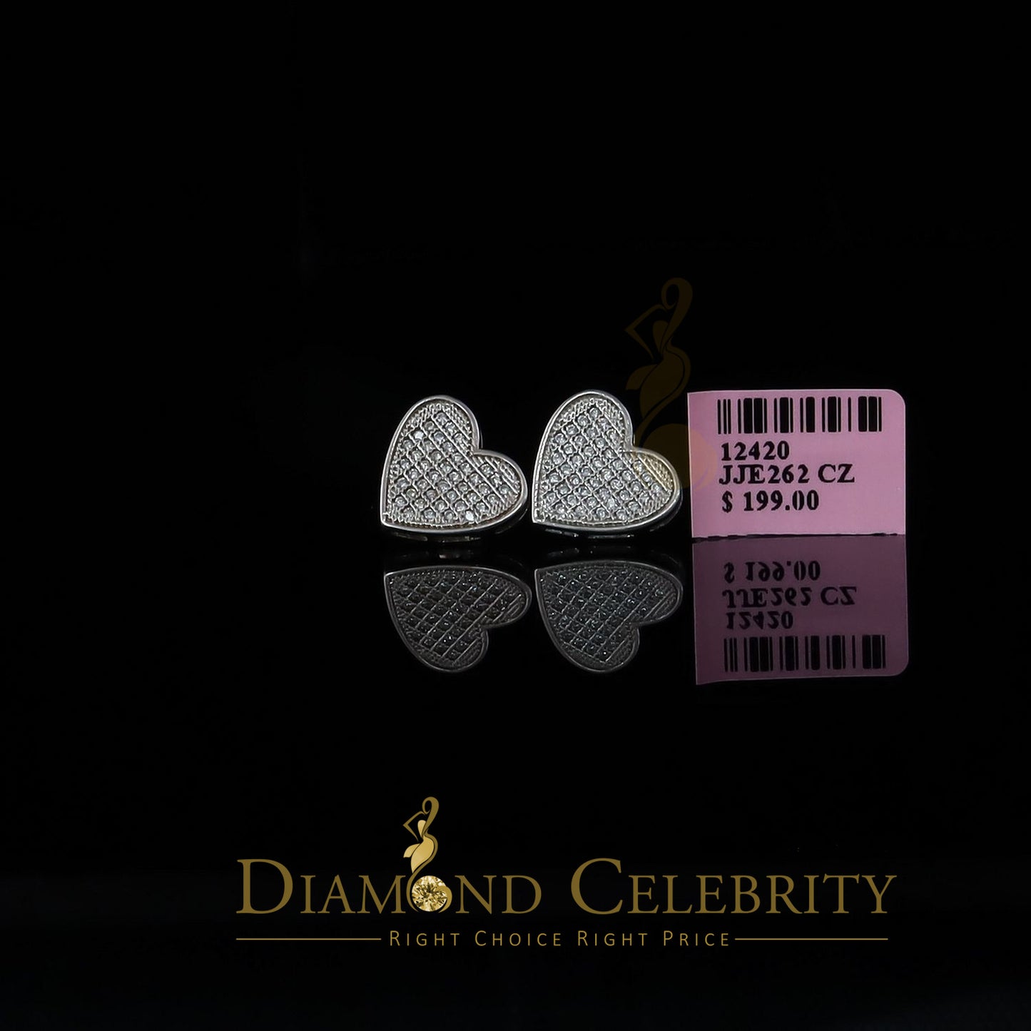 DiamondCelebritees  925 Sterling White Silver 0.71ct Cubic Zirconia Heart Women's Stud Earrings