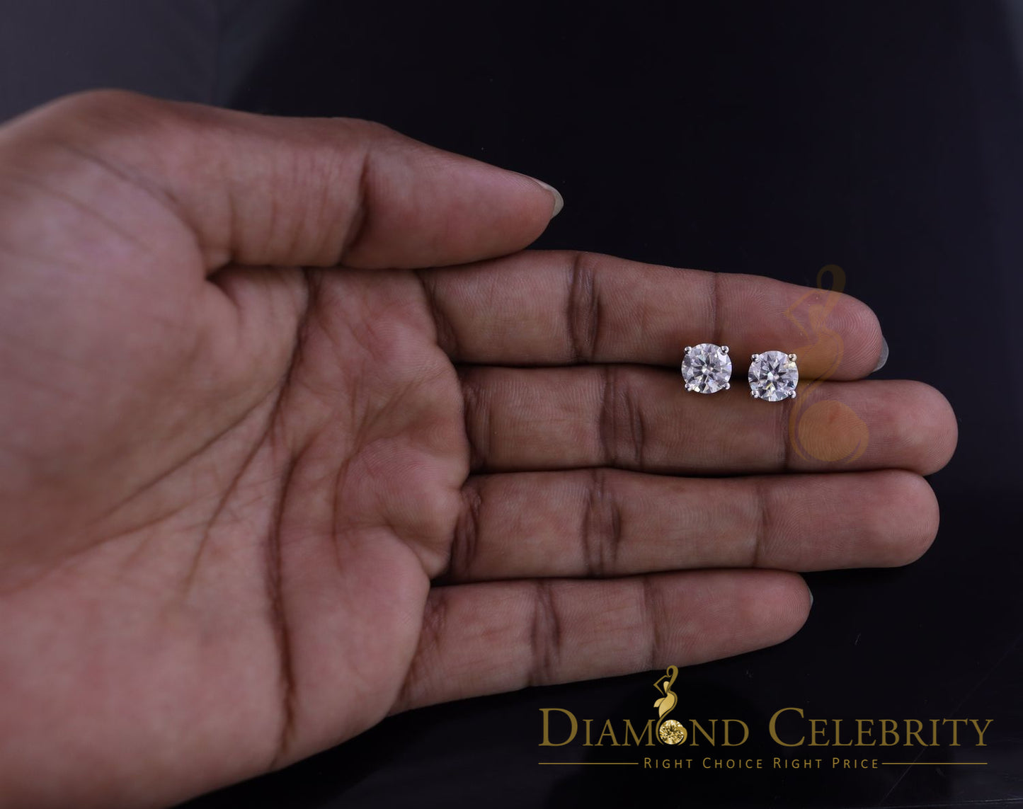 DiamondCelebritees 10k Real Yellow Gold with 3.50ct Round VVS 'D' Color Moissanite Stud Earrings