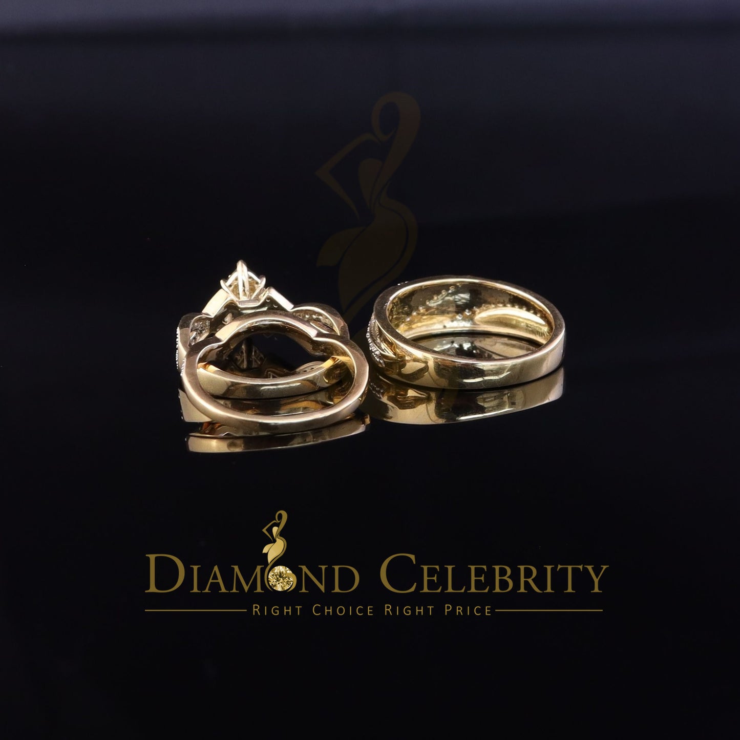 DiamondCelebritees 0.33CT Real Diamond Men's SZ 10 & Women's SZ 7 Trio Sterling Silver Yellow Ring