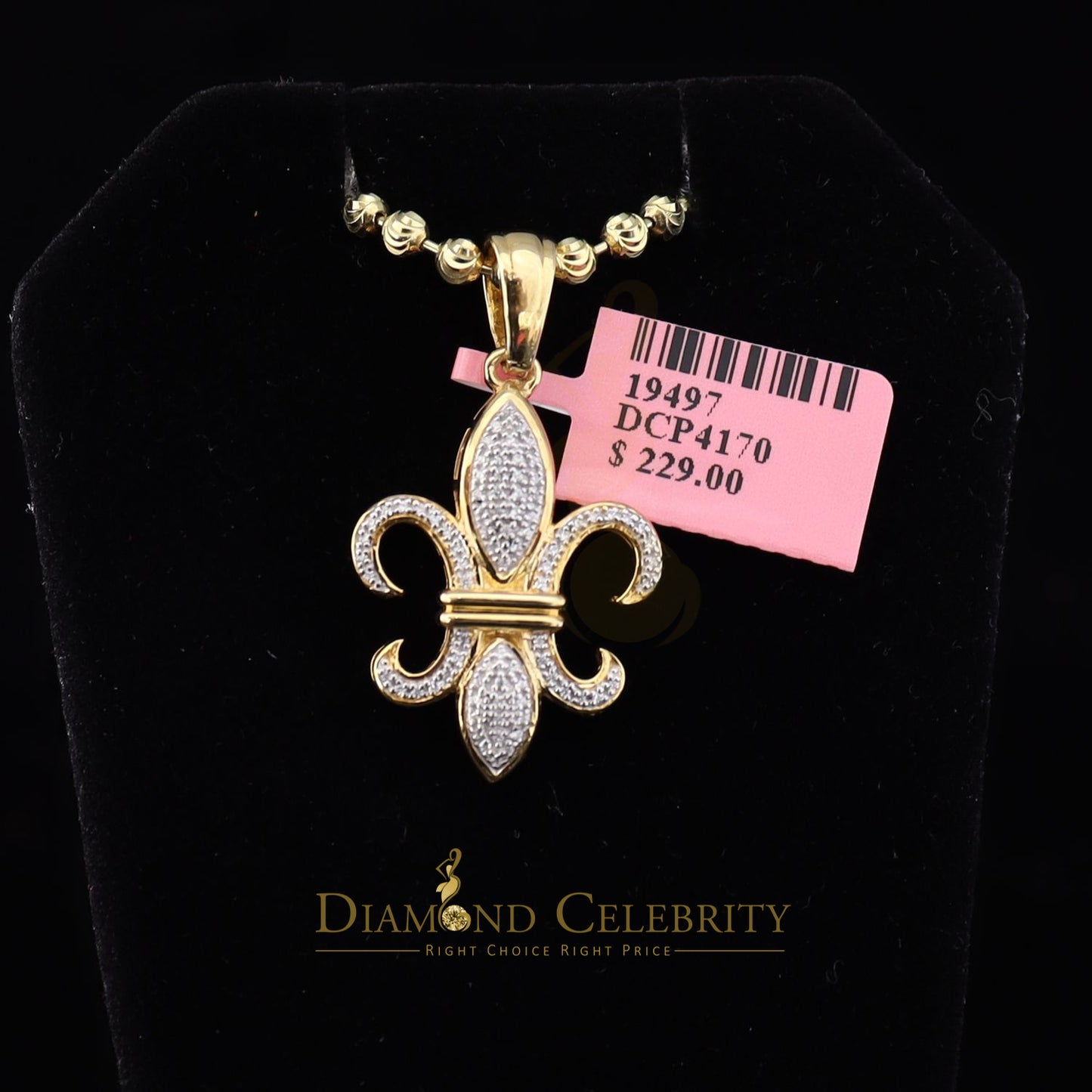 DiamondCelebritees Promise Yellow 925 Sterling Silver Fleur de Lis Pendant 0.50ct Cubic Zirconia