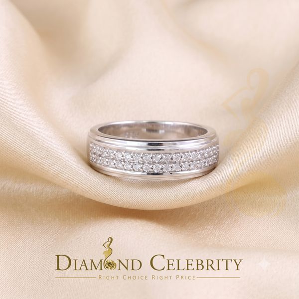 DiamondCelebritees 0.10ct Round Cut 925 Sterling Silver White Diamond Men's Wedding Band Ring SZ 11