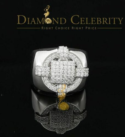 DiamondCelebritees White Silver Square 1.70ct Cubic Zirconia Men's Adjustable Ring From SZ 9 to 11