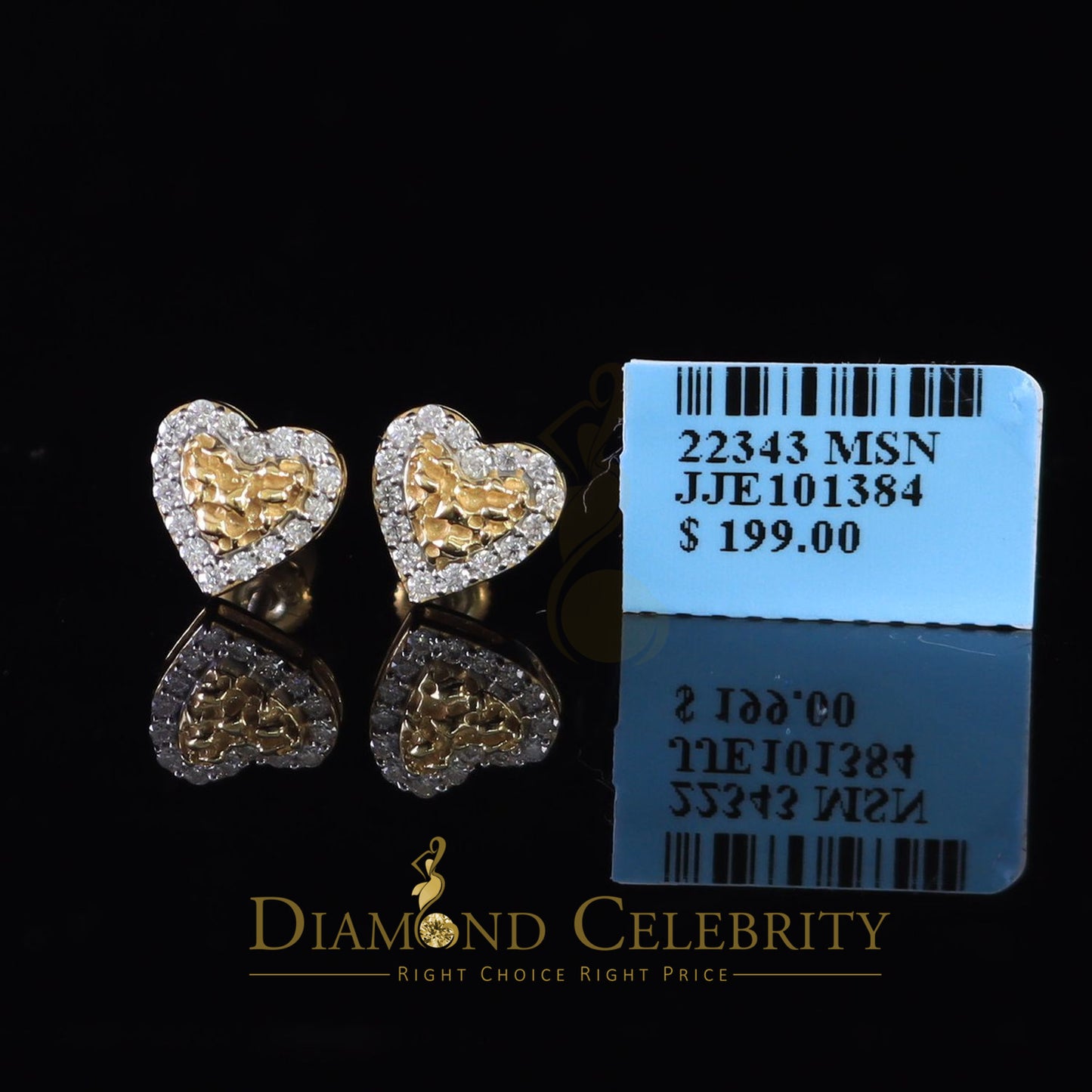 DiamondCelebritees 1.00ct Moissanite Yellow 925 Sterling Silver Women's Heart Shape Nugget Earrings