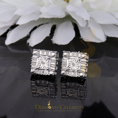 DiamondCelebritees Micro Pave White 925 Silver 0.20ct Real Diamond Men & Women Square Earrings