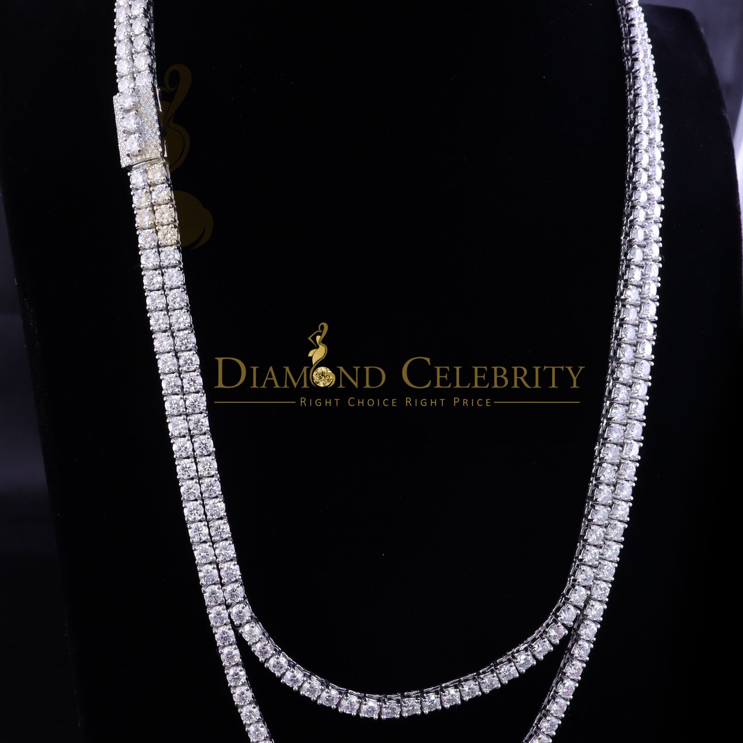 DiamondCelebritees Tennis Men's Necklace 925 Silver White 55ct Moissanite size 22inch & Width 4mm