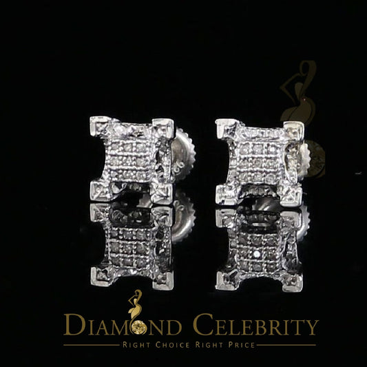 DiamondCelebritees 925 Sterling Silver White Real 0.15ct Diamond Men's & Women's Square Earrings