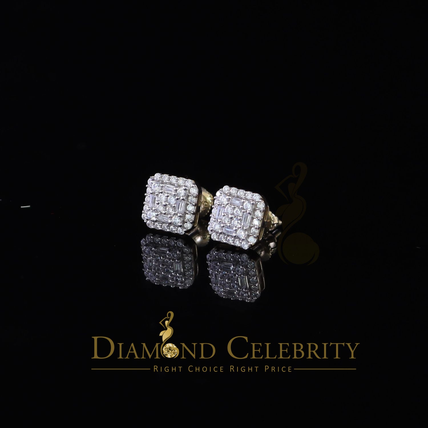 DiamondCelebritees  0.98ct Cubic Zirconia 925 Yellow Silver Women's & Men's Hip Hop Square Earrings