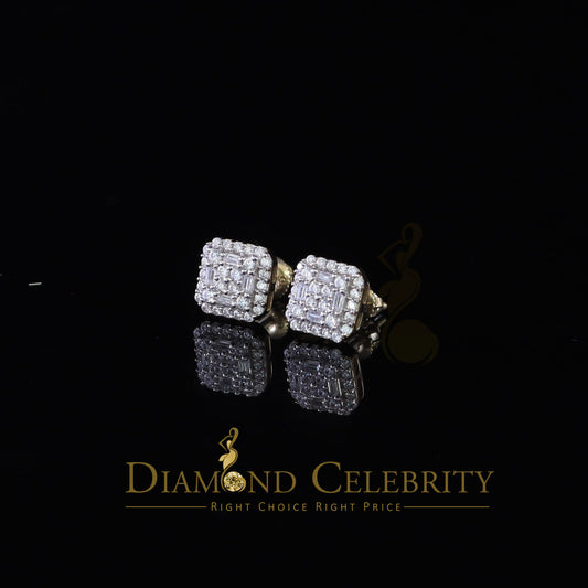 DiamondCelebritees  0.98ct Cubic Zirconia 925 Yellow Silver Women's & Men's Hip Hop Square Earrings