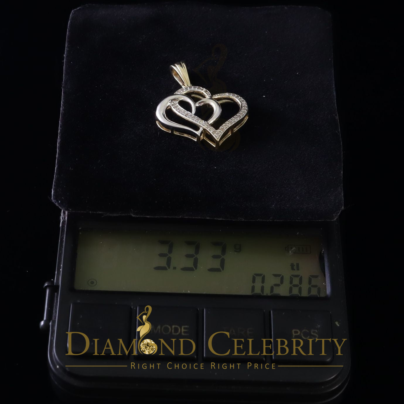 DiamondCelebritees  Two Tone Sterling Silver Yellow Double Heart Pendant 0.25ct Real Diamonds Stone