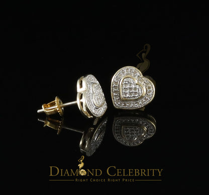 DiamondCelebritees 0.10ct Diamond Heart Earring Yellow 925 Sterling Silver Stud For Men's & Women's