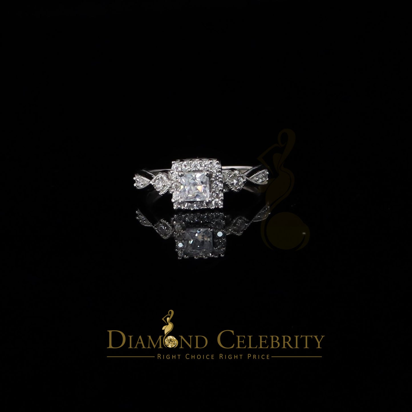 DiamondCelebritees 925 Silver White 0.75ct Square Shape Engagement CZ Women's Ring Size 7