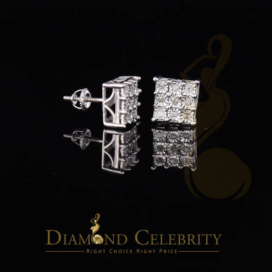 DiamondCelebritees 0.15ct Diamond Hip Hop Women's & Men's Stud Earrings 925 White Sterling Silver