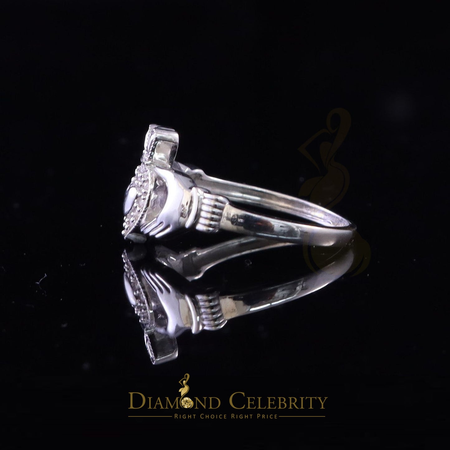 DiamondCelebritees Sterling White Silver 0.16ct Cubic Zirconia Promise Heart Crown Womens Ring SZ 7