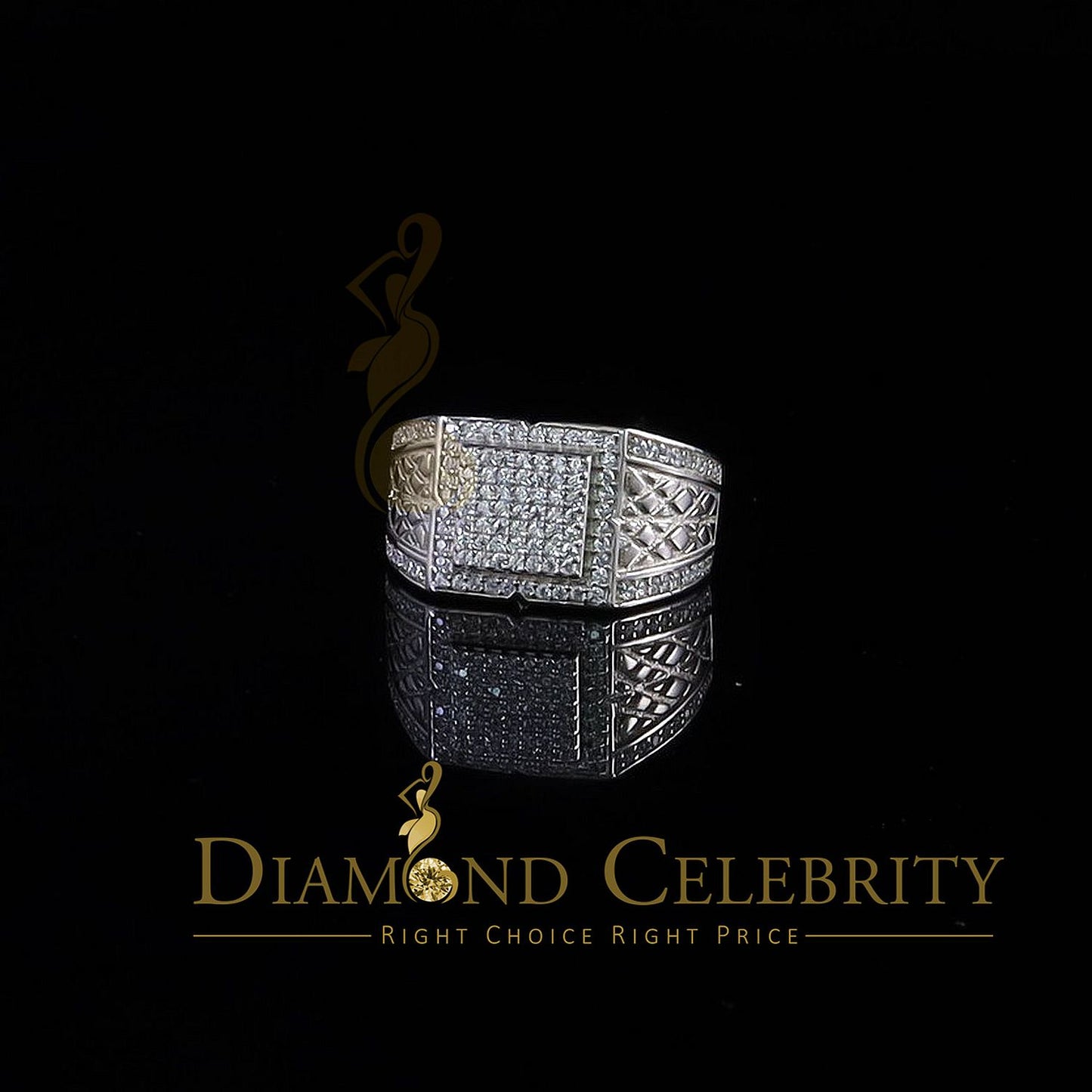 DiamondCelebritees 925 Silver White 1.25ct Cubic Zirconia Wide Square Engagement Men's Ring Size 10