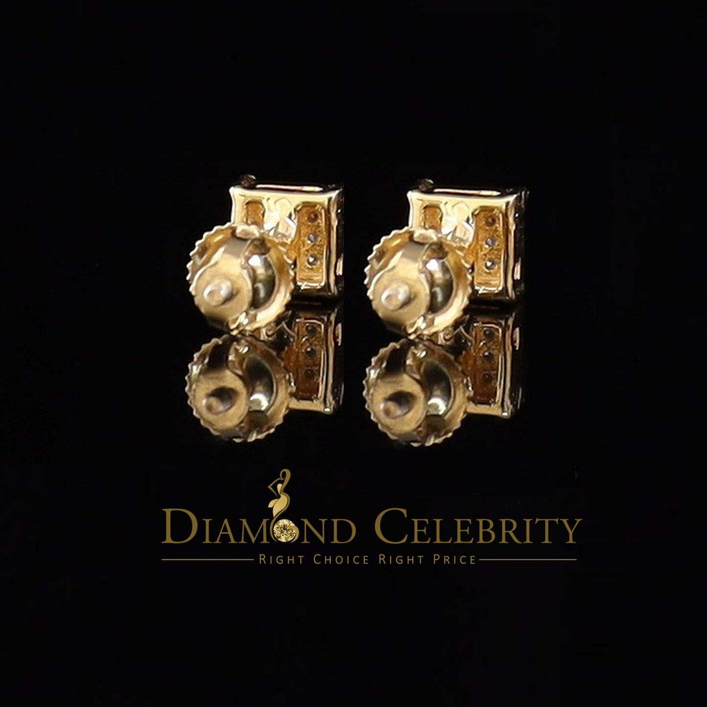 DiamondCelebritees 925 Sterling Silver 0.05ct Genuine Diamond Women's & Men's Yellow Square Earring