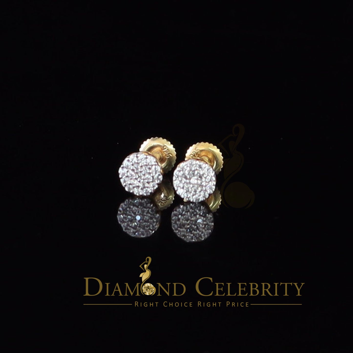 DiamondCelebritees  0.30ct Cubic Zirconia 925 Yellow Silver Aretes Para Hombre Women Round Earrings