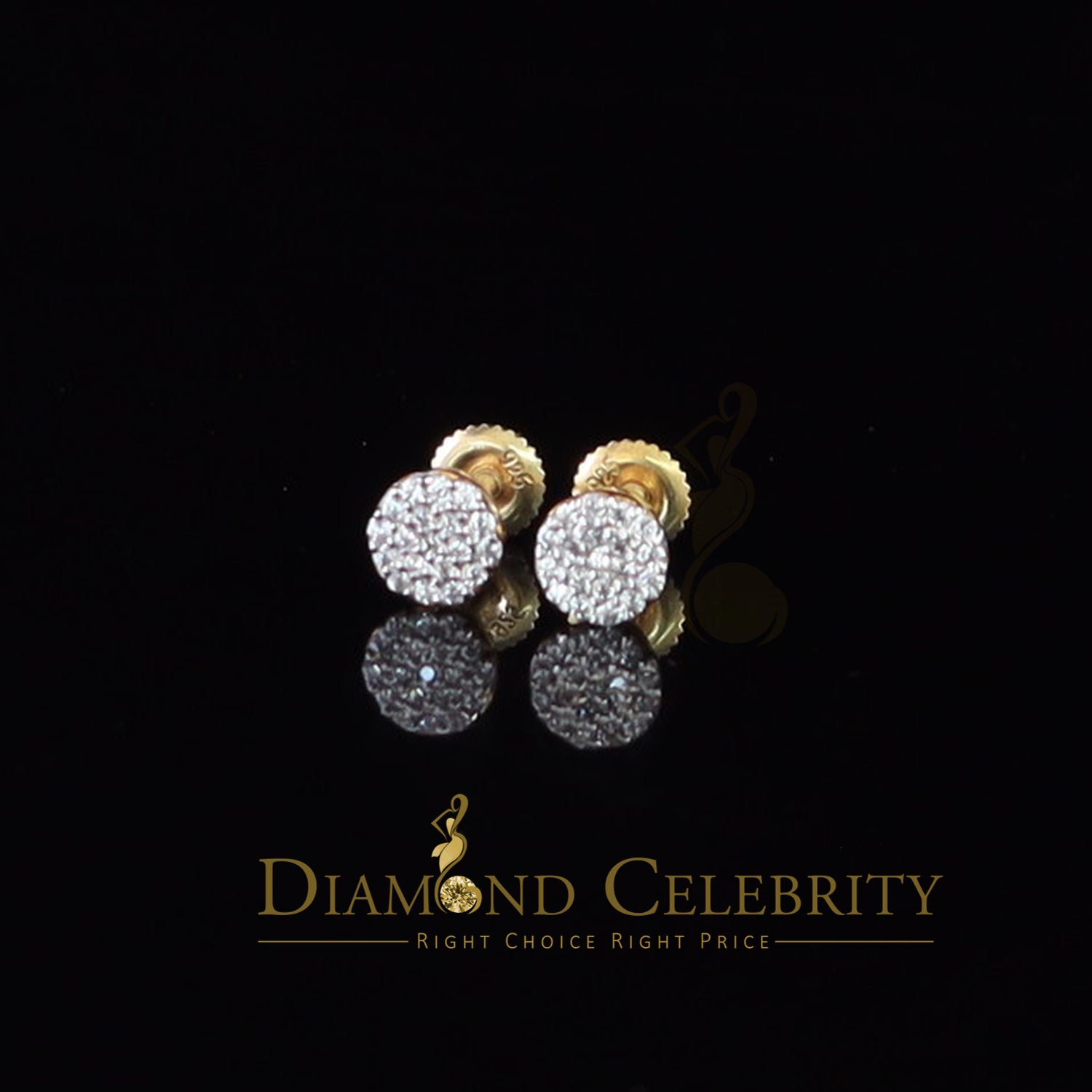DiamondCelebritees  0.30ct Cubic Zirconia 925 Yellow Silver Aretes Para Hombre Women Round Earrings