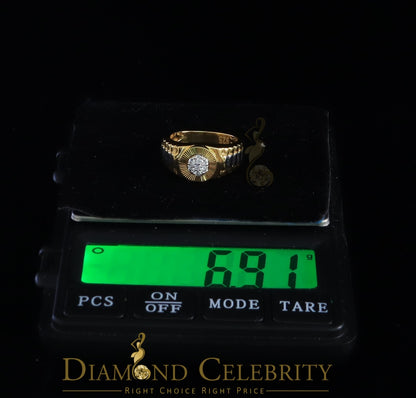 DiamondCelebritees Men's 0.30ct Cubic Zirconia Yellow Silver Heavy Look Round Ring SZ 9
