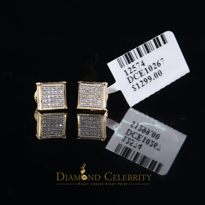 DiamondCelebritees Real 10k Yellow Gold Square Stud Earrings with 0.15CT Real Diamonds