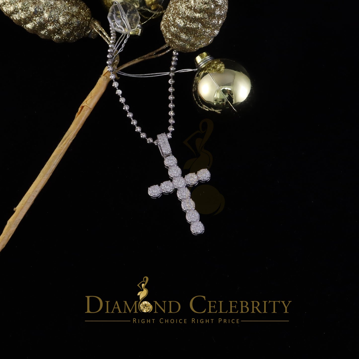 Diamondcelebritees  New 2CT VVS D Moissanite White Silver Charm flower Cross 2" Pendant Men & Women