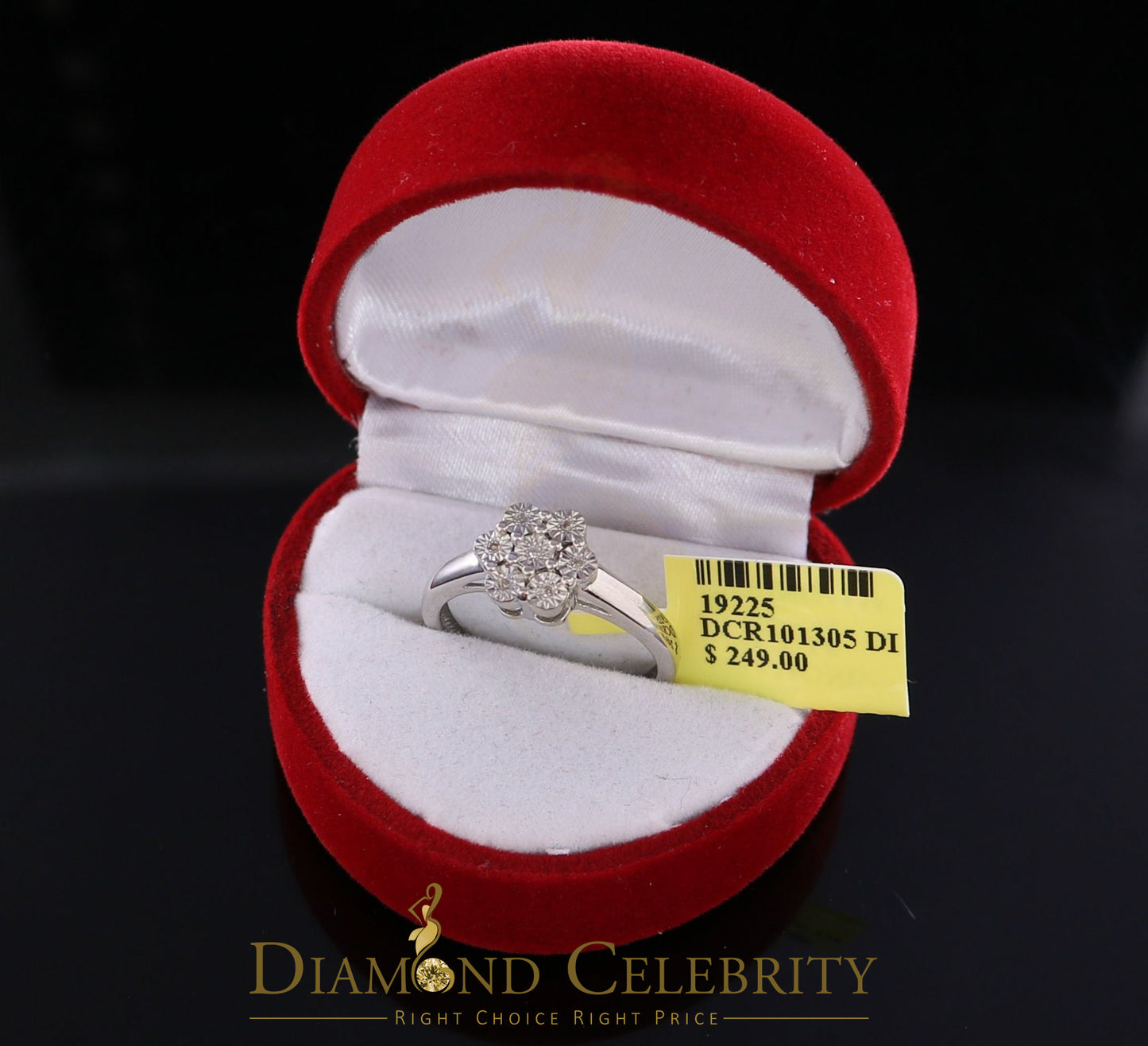 DiamondCelebritees 0.05 CT Real Diamond 925 Sterling Silver White Luxury Womens Floral Ring Size 7