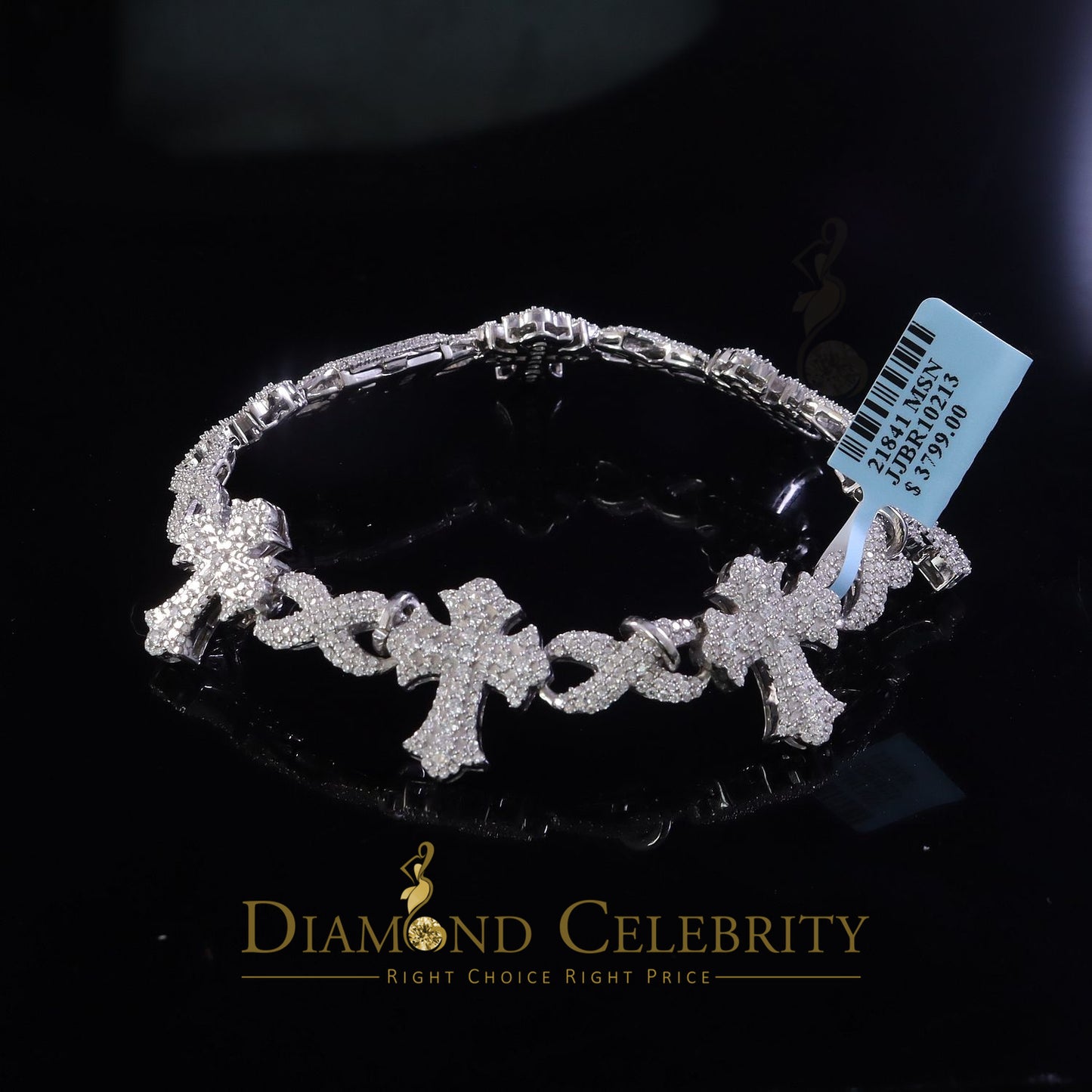 Diamondcelebritees  925 D'Moissanite Silver 8.00CT White Victoria Cross Infinity Bracelet Men/Women