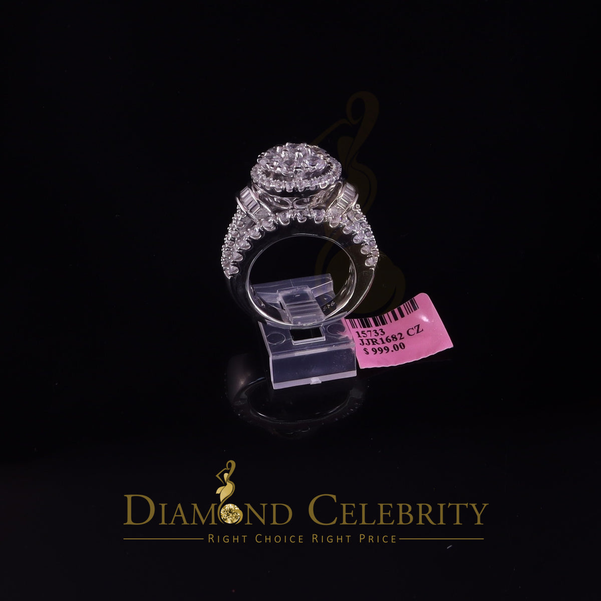 DiamondCelebritees 13.93ct Round Cubic Zirconia White Sterling Silver Wedding Womens Ring SIZE 9