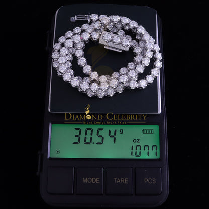 DiamondCelebritees 925 Silver White 20ct Moissanite Tennis Men's Necklace size 22inch & Width 6mm