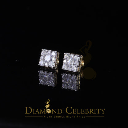 DiamondCelebritees Real Moissanite Square Earrings 10k Real Yellow Gold 4.50ct VVS 'D' Color