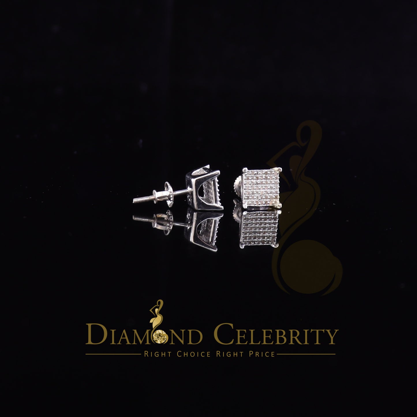 DiamondCelebritees 925 White Silver 0.25 ct Square Real Genuine Diamond Stud Men's Fashion Earrings
