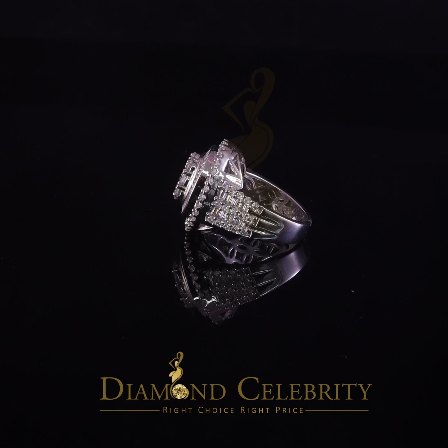 DiamondCelebritees White 925 Silver Rhodium Plated 6.48ct Cubic Zirconia Cocktail Womens Ring SZ 9