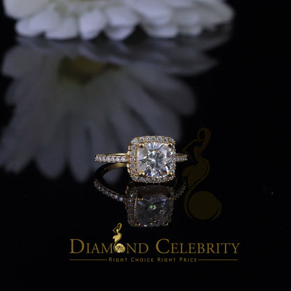 King Of Blings  10K Yellow Gold 3.00CT 'VVS' 'FL' D clr Cushion Cut Moissonite Womens Ring S/7