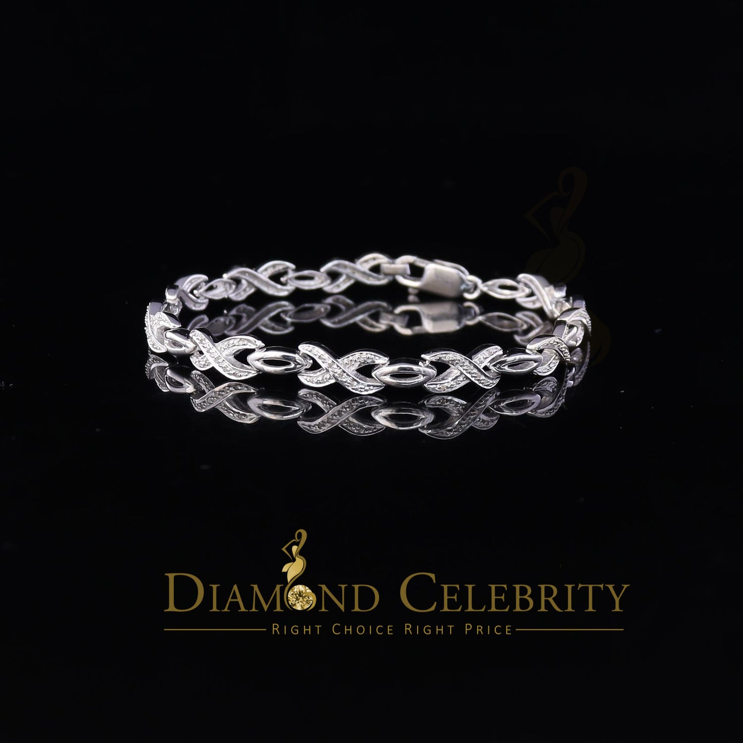 Diamondcelebritees 925 Silver White Exotic Design Bracelet Size 7 Inch 0.20CT Genuine Diamonds