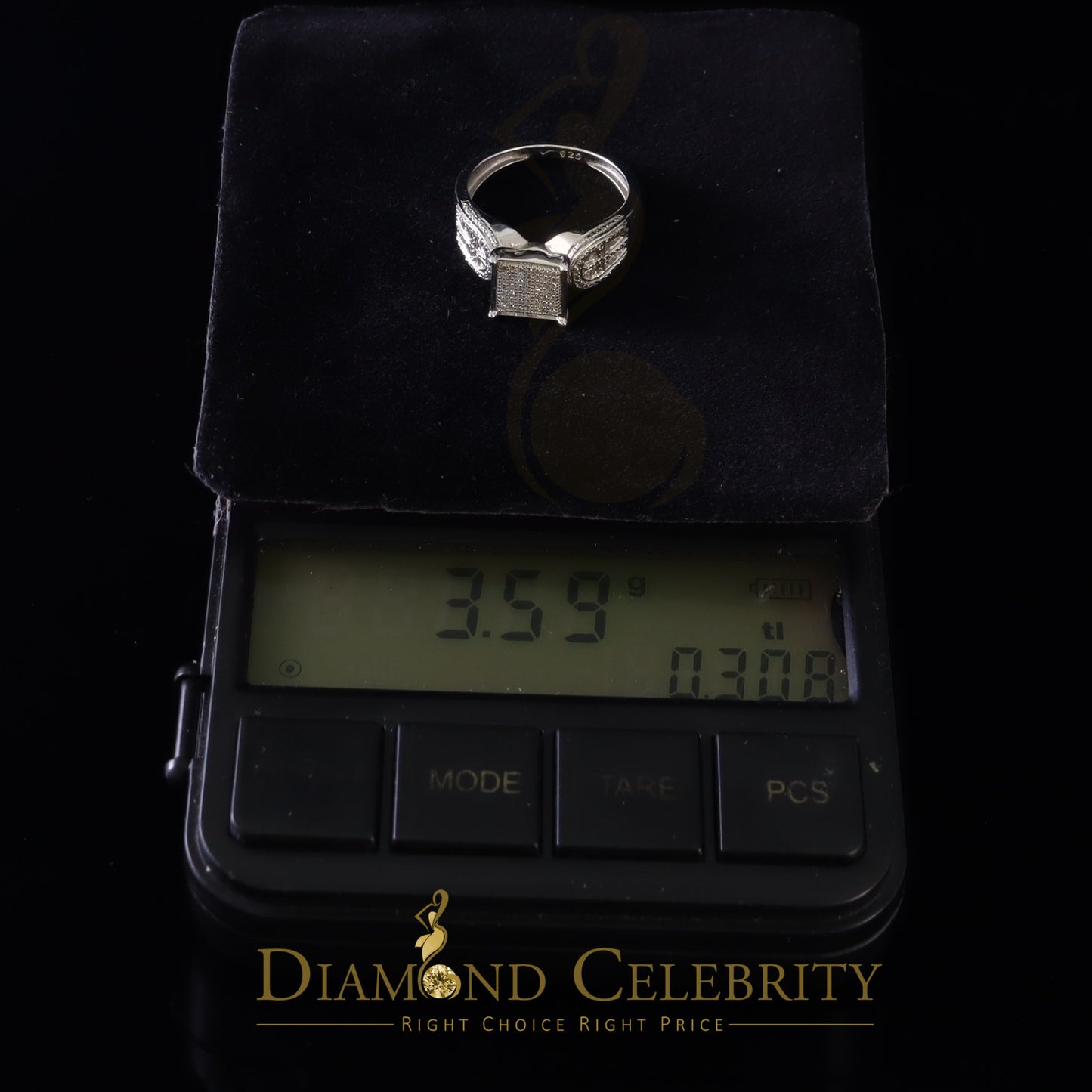 DiamondCelebritees 0.10CT Real Diamond 925 White Silver Engagement Womens Square Ring SZ 7